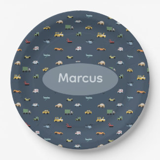 Boys Cute Transport Car Pattern monogram Kids Paper Plate