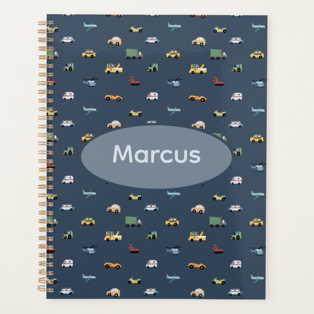 Boys Cute Transport Car Pattern monogram Kids Planner (Front)