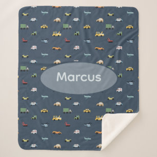 Boys Cute Transport Car Pattern monogram Kids Sherpa Blanket