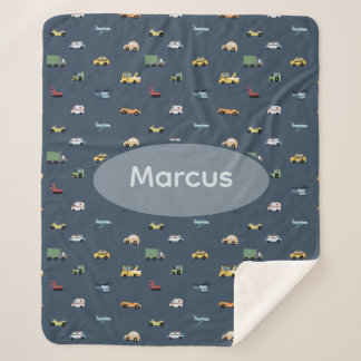 Boys Cute Transport Car Pattern monogram Kids Sherpa Blanket