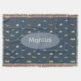 Boys Cute Transport Car Pattern monogram Kids Throw Blanket