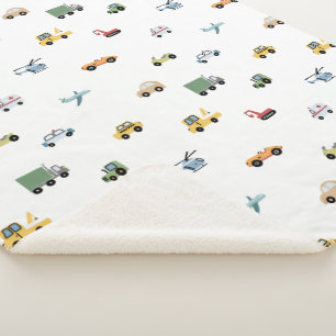 Boys Cute Transport Car Pattern Monogram Name Kids Sherpa Blanket