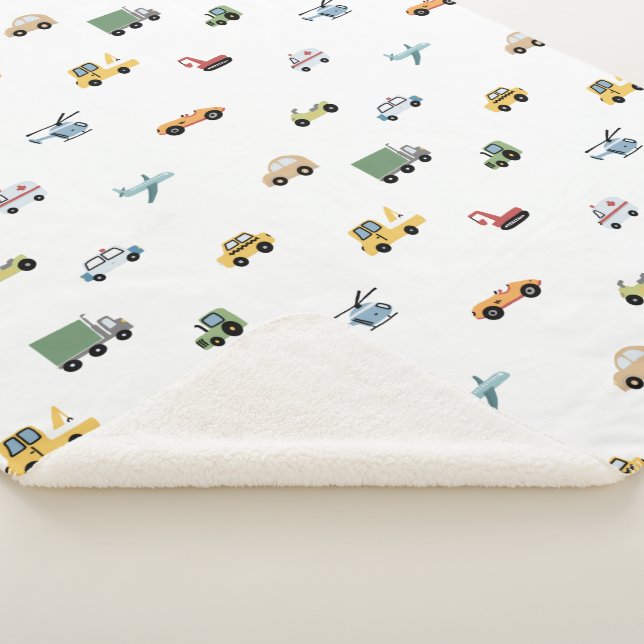 Boys Cute Transport Car Pattern Monogram Name Kids Sherpa Blanket (3/4)