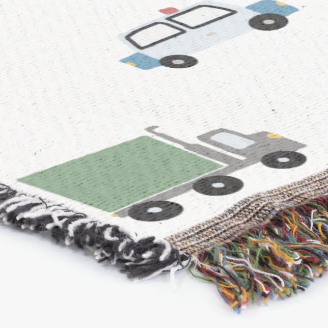 Boys Cute Transport Car Pattern Monogram Name Kids Throw Blanket (Corner)