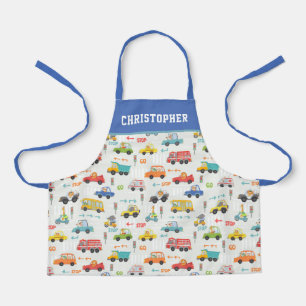 Boys Cute Transport Car Pattern Personalized Name Apron