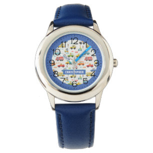 Boys Cute Transport Car Pattern Personalized Name Watch