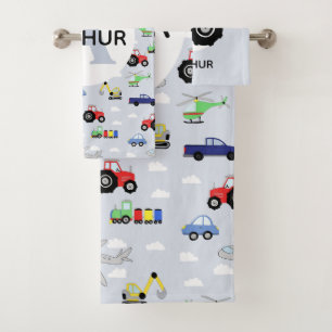 Boys Cute Transport Motif Nom de voiture Enfants
