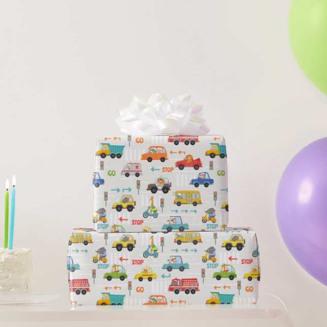 Boys Cute Transport Vehicle Colourful Pattern Kids Wrapping Paper (Party Gifts)