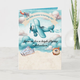 Boys Cute Travel Airplane Kids Birthday Custom Invitation