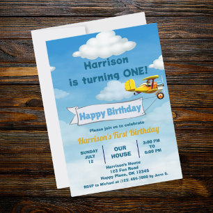 Boys Cute Travel Airplane Kids Birthday Custom Invitation