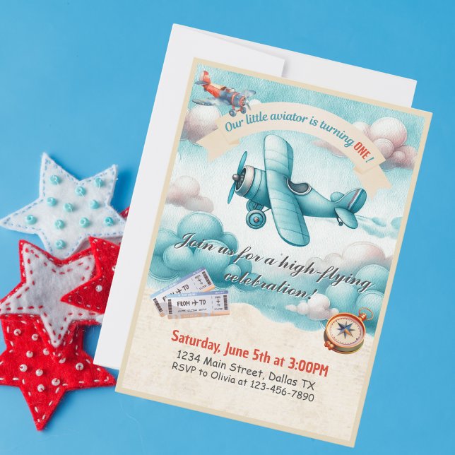 Boys Cute Travel Airplane Kids Birthday Custom Invitation (Creator Uploaded)