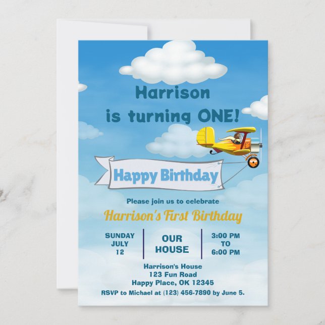 Boys Cute Travel Airplane Kids Birthday Custom Invitation (Front)