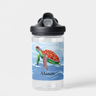Boys Cute Turtle Personalized Blue Ocean Kids Water Bottle