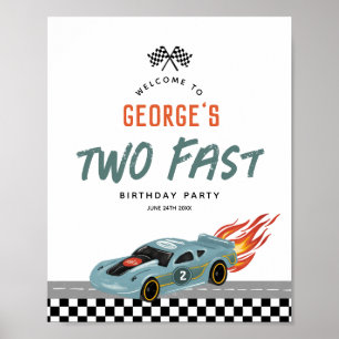 Boys Cute Two Fast 2nd Birthday Hot Cars Welcome Poster