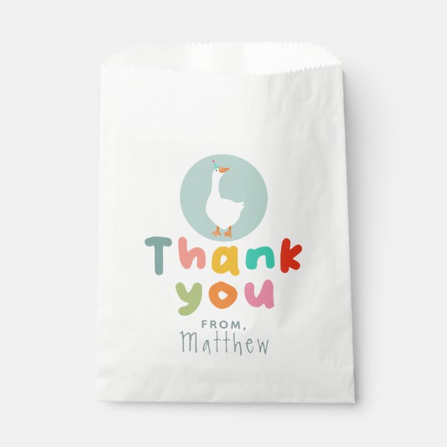 Boys Cute Two Silly Goose Blue Farm 2nd Birthday Favour Bag (Front)