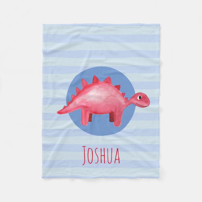 Boys Cute Watercolor Dinosaur Blue Kids Fleece Blanket (Front)