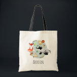 Boys Cute Wildlife Forest Animals Fox & Name Kids Tote Bag<br><div class="desc">This cute kids tote bag design features watercolor British wildlife forest animals,  including a fox,  badger,  squirrel,  hare and greenery,  and can be customised with your boy's name. Perfect for wildlife lovers! Check out our store for other modern toddler designs.</div>