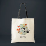 Boys Cute Wildlife Forest Animals Fox & Name Kids Tote Bag<br><div class="desc">This cute kids tote bag design features watercolor British wildlife forest animals, including a fox, badger, squirrel, hare and greenery, and can be customised with your boy's name. Perfect for wildlife lovers! Check out our store for other modern toddler designs.</div>