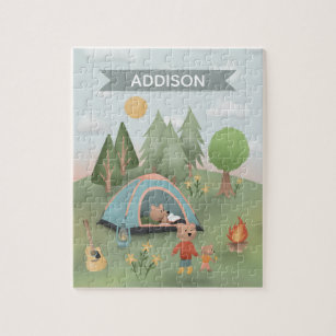 Boys Cute Woodland Forest Bear Camping Kids Jigsaw Puzzle