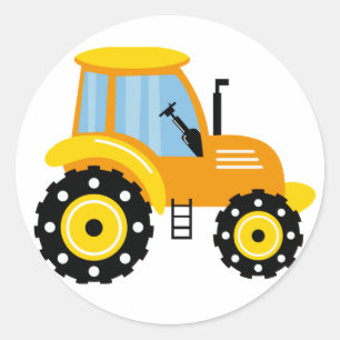 Boys Cute Yellow Tractor  Classic Round Sticker