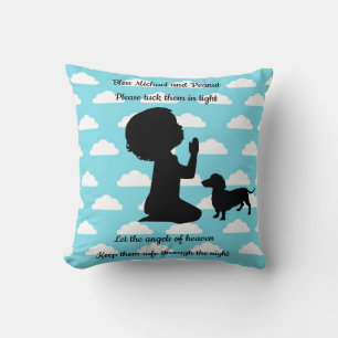Boys Dachshund Pillow Blue Clouds Silhouette Doxie