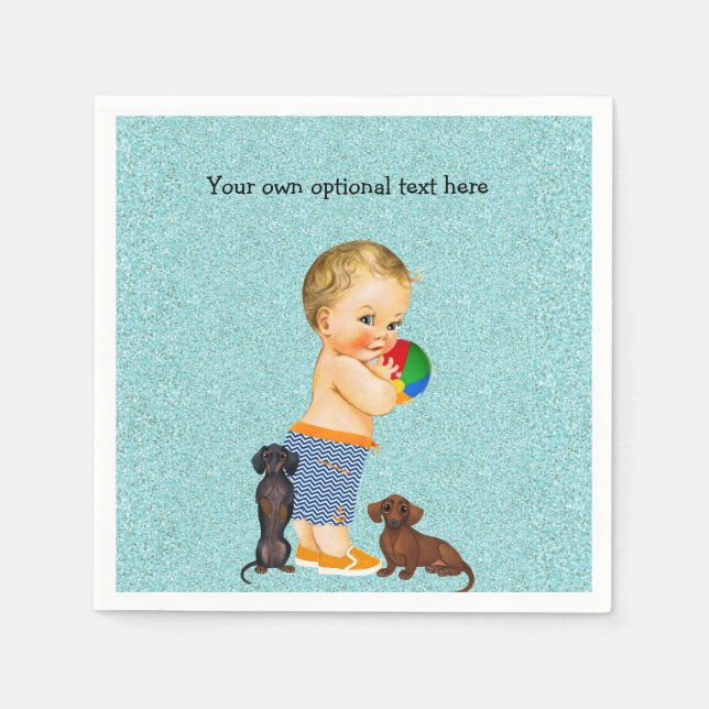 Boys Dachshund Pool Party Napkins (Front)