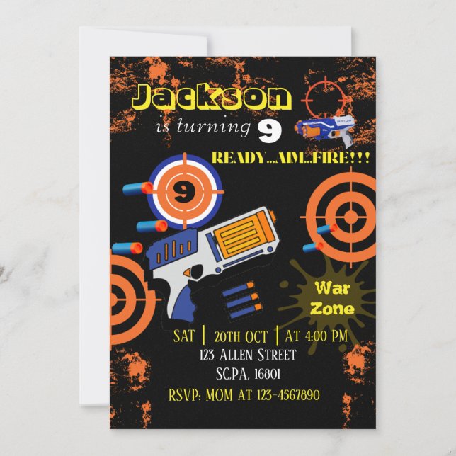 Boys Dart Gun Anniversaire Fête Invitation (Devant)