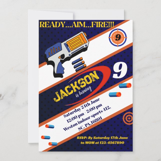 Boys Dart Gun Anniversaire Fête Invitation (Devant)