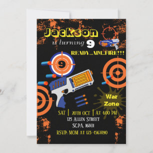 Boys Dart Gun Birthday Party Invitation