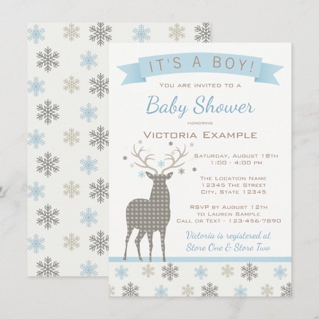 Boys Deer Winter Wonderland Baby shower Invitation (Devant / Derrière)