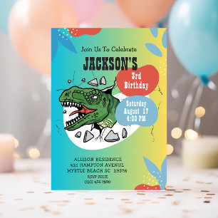 Boys Dinosaur 3e anniversaire fêté Invitation