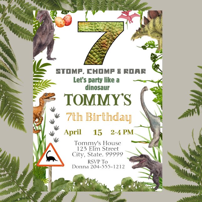 Boys Dinosaur 7th Birthday Party Invitation (Creator Uploaded)