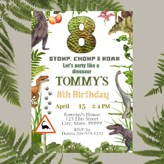 Boys Dinosaur 8e anniversaire fête Invitation