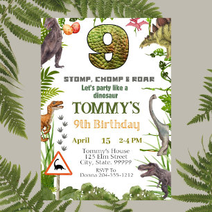 Boys Dinosaur 9e Anniversaire Fête Invitation