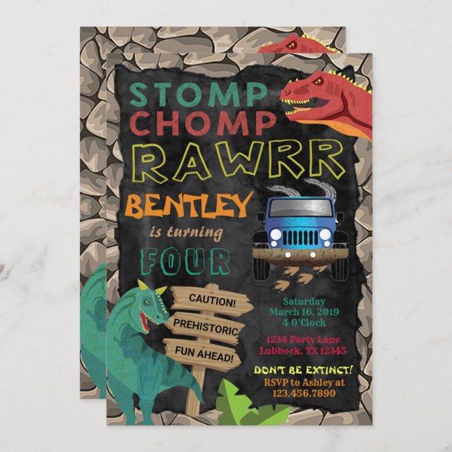 Boys Dinosaur Birthday Party Invitation (Front/Back)