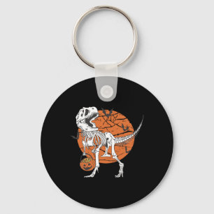 Boys Dinosaur Skeleton T Rex Scary Pumpkin Moon Keychain