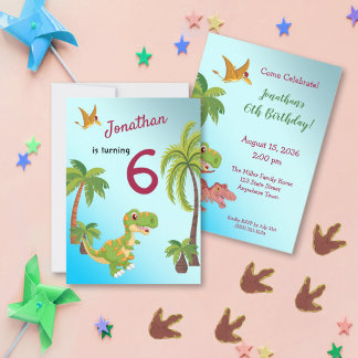 Boys Dinosaur T-Rex Jungle Birthday Invitation