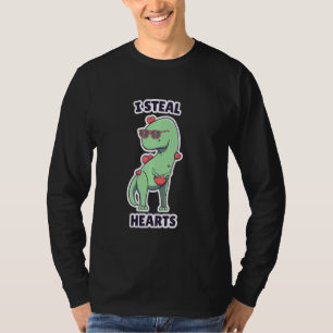 Boys Dinosaur T Rex Valentines Day Kids I Steal He T-Shirt