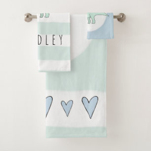 Boy's Doodle Triceratops Dinosaur Kids with Name Bath Towel Set