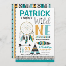 Boys Dreamcatcher Wild ONE 1st Birthday Invitation