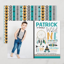 Boys Dreamcatcher Wild ONE 1st Birthday Invitation