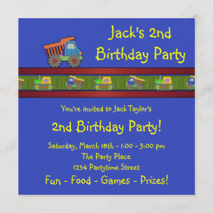 Boys Dump Truck Birthday Party Invitation