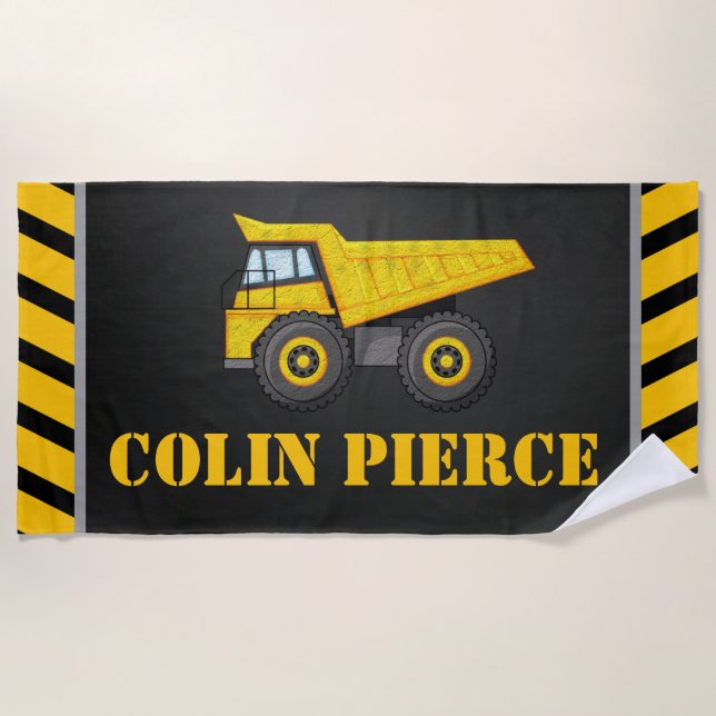 Boys Dump Truck Personalized Beach Towel (Front)