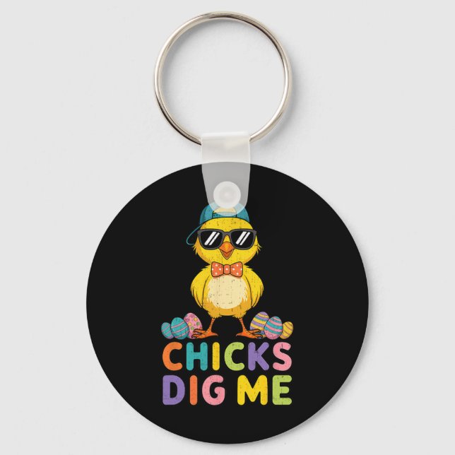 Boys Easter Cute Chick Dig Me Egg Bunny Easter Kid Keychain (Front)