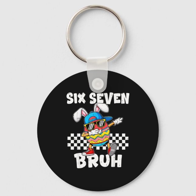 Boys easter funny dabbing bunny bruh six seven 67 keychain (Front)