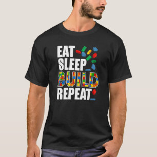 Boys Eat Sleep Build Repeat Funny Building Blocks  T-Shirt