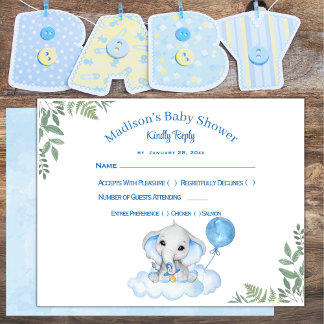 Boy's Elephant Baby Shower Response Card