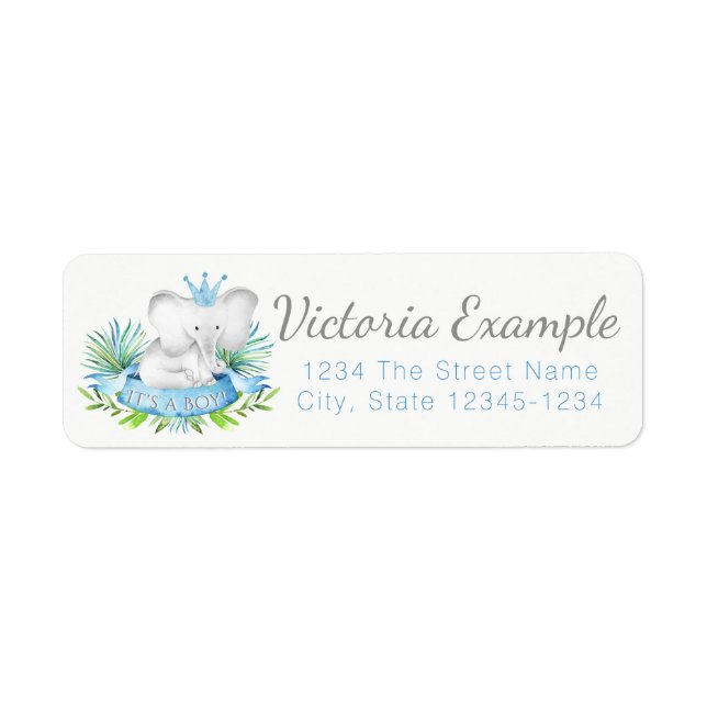 Boys Elephant Baby Shower Return Address Labels (Front)