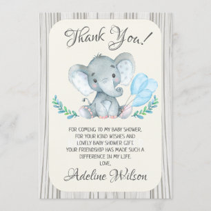 Boys Elephant Baby Shower Thank You Card