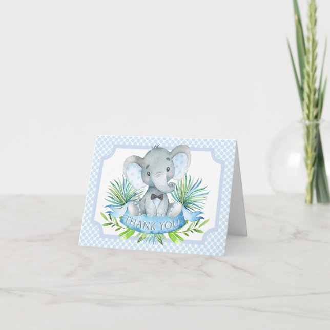 Boys Elephant Baby Shower Thank You Cards (Front)
